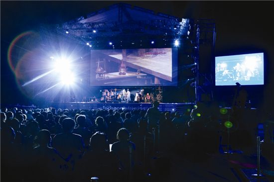 The eighth Jecheon International Music and Film Festival begins with musical "Moby Dick" at the opening ceremony held nearby Lake Cheongpung in Jecheon, North Chungcheong Province, South Korea on August 9, 2012. [Lee Jin-hyuk/10Asia]