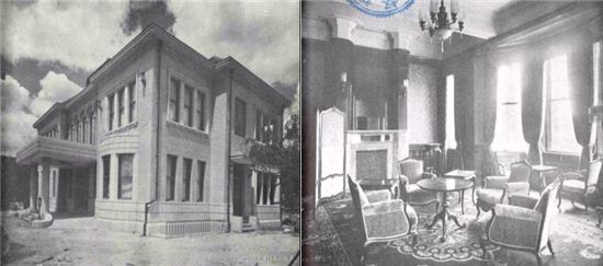 과거 경교장의 원형 전경(왼쪽)과 국무회의가 열리던 1층 응접실(오른쪽)
