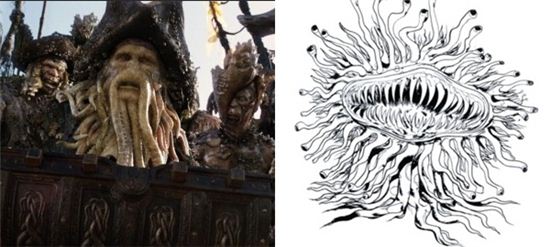 크툴루를 닮은 '데비존스 선장'(영화 캐리비안의 해적-블랙펄의 저주), 게임 '파이널 판타지'에 나오는 괴물 '말보로'