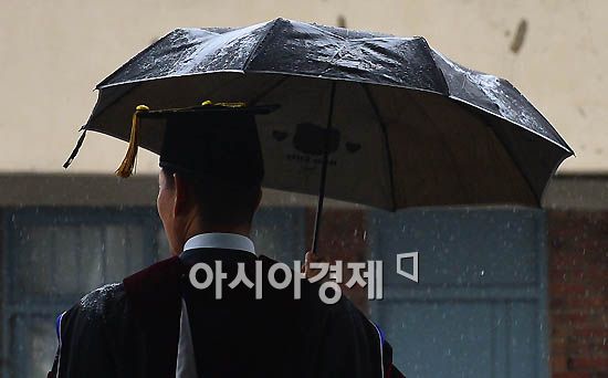 [포토]비 피하는 졸업자