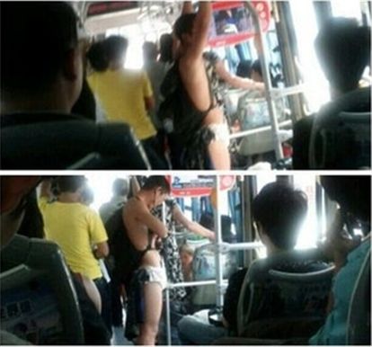 ▲ 중국의 한 네티즌이 공개한 '버스 팬티남' 사진(출처: 온바오닷컴)