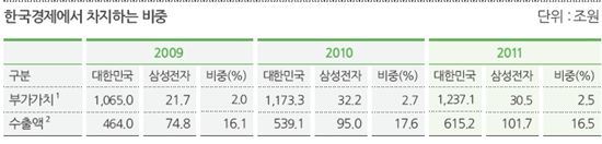 삼성전자가 한국경제에서 차지하는 비중