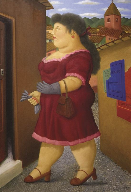 KIAF에 출품된 페르난도 보테로(Fernando Botero, 콜롬비아)의 작품 'mujer entrando a su casa'(집으로 들어가는 빨간옷의 여인).