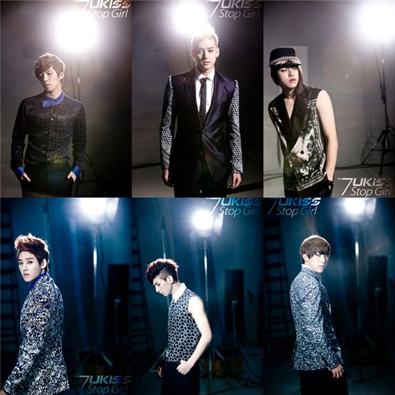 U-KISS members SooHyun (top left), Eli (top center), DongHo (top right), Kevin (bottom left), KiSeop (bottom center) and Hoon (bottom right) pose in the assembled teaser photo of their seventh mini-album "Stop Girl," set to be roll out on September 20, 2012. [NH Media]