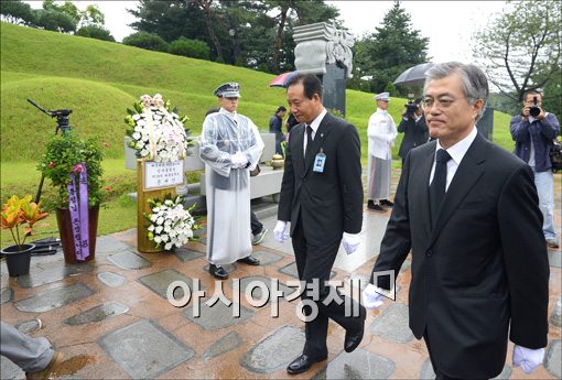 [포토]故 김대중 전 대통령 묘소 찾은 문재인 후보