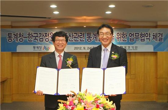 ▲권진봉 한국감정원장(왼쪽)과 우기종 통계청장(오른쪽)