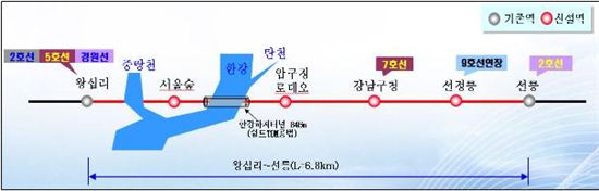 왕십리~선릉 복선전철 노선도 