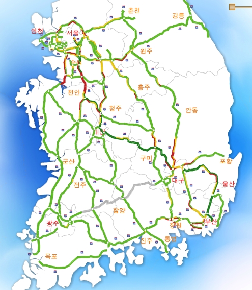 30일 오후 7시22분 기준 전국 고속도로 교통상황(자료: 한국도로공사)