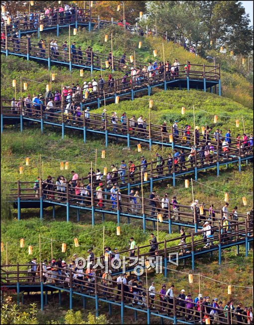 [포토]하늘공원 계단에 몰린 시민들