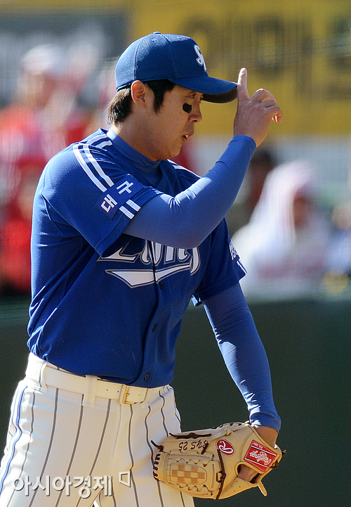 [포토] 배영수 '오늘도 이기자!'