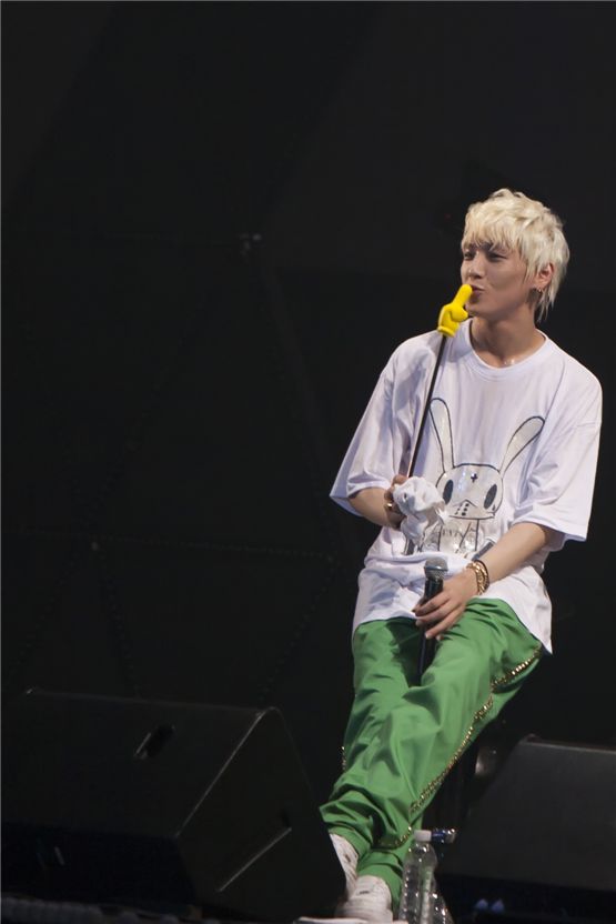 Him Chan sits at the stage of "1st Baby Day," during the group's first fan club inauguration day titled "1st BABY DAY," held at Seoul's Korea University Hwajeong Gymnasium in Korea on October 28, 2012. [Brandon Chae/10Asia] 