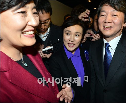[포토]박영선 의원-강금실 전 법무부 장관-안철수 대선 후보 한자리에