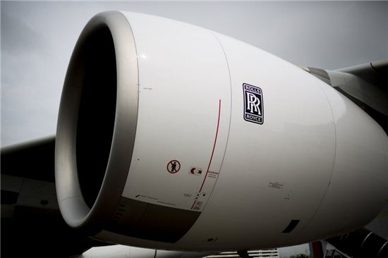타이항공 소속 에어버스 A380 여객기에 탑재된 영국 롤스로이스 엔진. <자료사진=블룸버그>