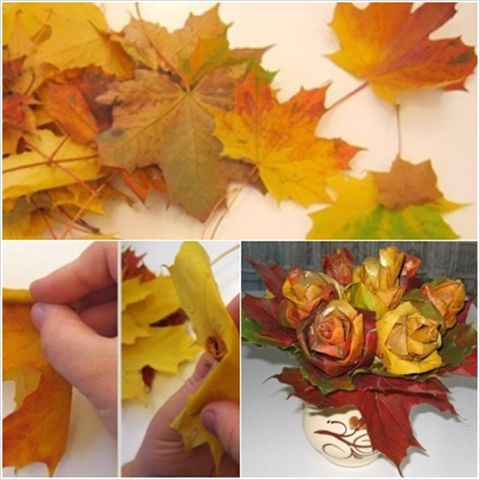 (출처: http://www.boredpanda.com, 단풍이 든 낙엽을 접어 만든 꽃)