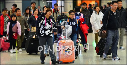 21일 인천공항에 입국하는 외국인 관광객들의 모습.