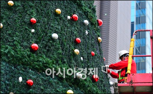 [포토]대형 트리, 서울광장에 세워지다