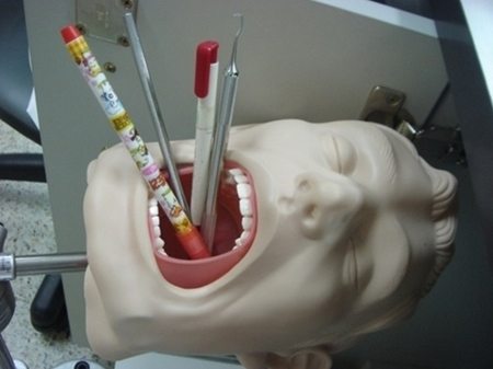 치과의사 연필꽂이 '크게 벌린 입에 펜이 가득'