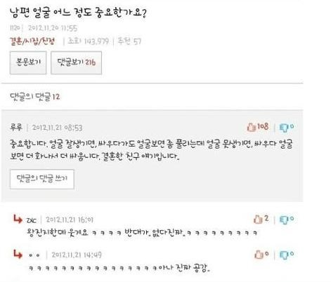 남편 얼굴의 중요성 "얼굴 못 생기면 더 싸운다"