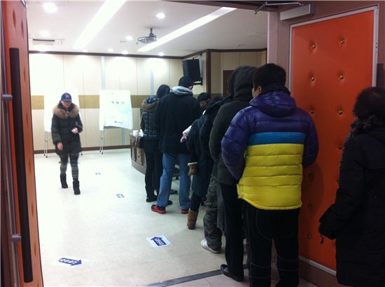 19일 대선을 맞아 서울 종로구 혜화동 제3투표소인 동성고등학교 100주년기념관에서는 투표소부터 시작해 50m 이상 투표자들의 대기줄이 이어졌다.