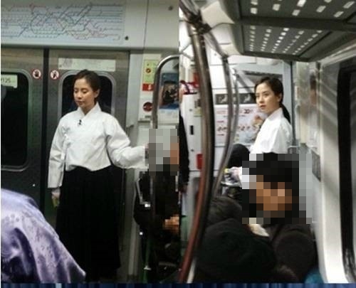 송지효 지하철 포착, '유관순 한복' 입고 어디로?