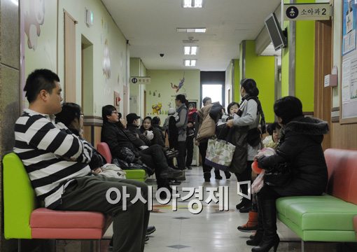 [포토]반짝한파에 북적이는 소아과병동 