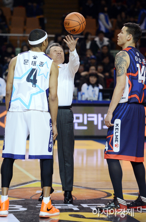 [포토] 프로농구 올스타전 시구하는 어윤대 회장