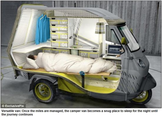 ▲ 독일 디자이너 코르넬리우스 코르만스가 디자인한 '1인용' 캠핑카의 모습.(출처: 영국 데일리메일) 