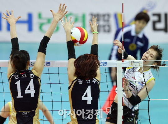 [포토] 스파이크 때리는 김미연