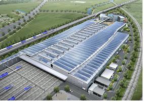 태양광발전에 활용될 열차 차량기지지붕 관련시설 조감도