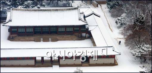 [포토]덕수궁 눈길 걷는 시민