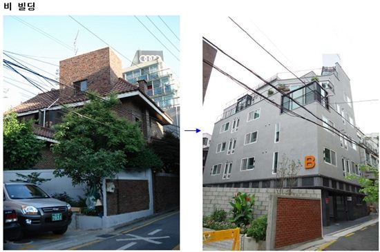 신사동 단독주택에서 '상가+도시형생활주택'으로 신축된 류승범의 비빌딩(자료: 원빌딩)