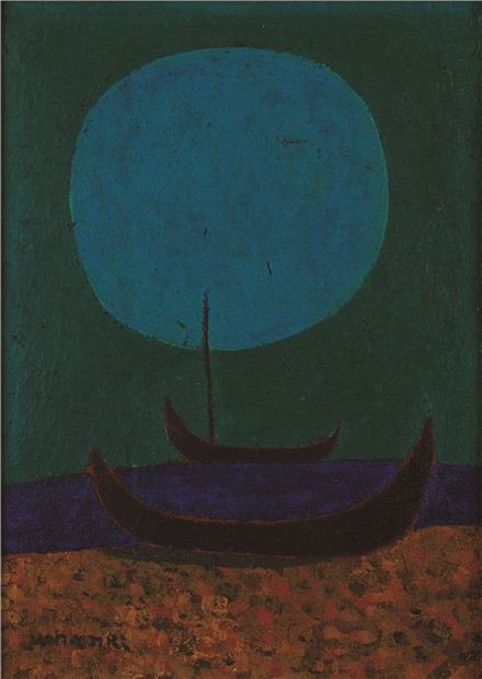 김환기, 달밤, 하드보드 위에 유채, 31×22cm, 1950