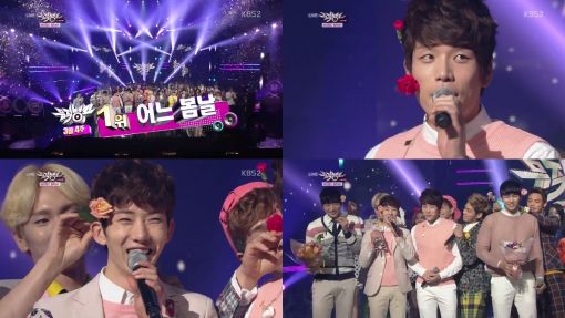 2AM, 샤이니 꺾고 '뮤뱅' 정상 차지…장미꽃 퍼포먼스