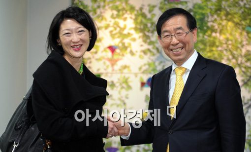 [포토]밝은 표정의 플뢰릐 펠르랭-박원순 