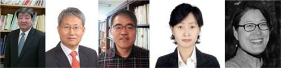 (왼쪽부터)김진수 연세대 사회복지대학원 교수, 윤석명 한국보건사회연구원 연금연구센터장, 이용하 국민연금연구원 선임연구위원, 주은선 경기대 사회복지학과 교수, 제갈현숙 사회공공연구소 연구소장