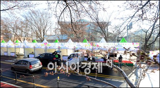 [포토]벚꽃 없는 벚꽃 축제, 행사 준비 한창