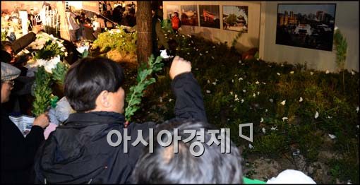 [포토]국화 던지는 시민들