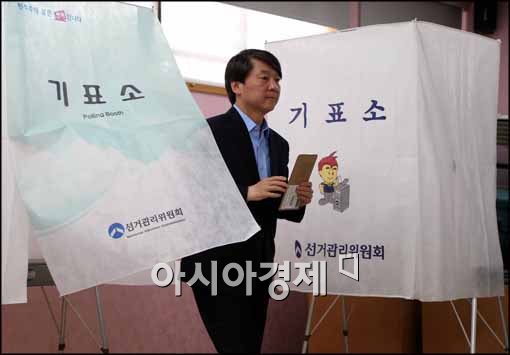 [포토]기표소에서 나오는 안철수 후보