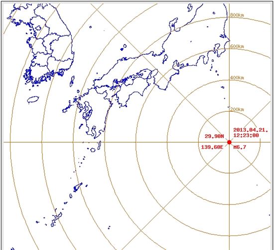 日도쿄 남쪽 643km 해역서 규모 6.7 강진 발생