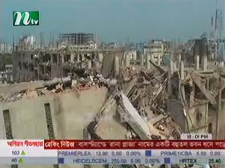 ▲방글라데시 수도 다카 지역에 위치한 라나 플라자 건물이 무너졌다.(사진=ntv캡쳐)