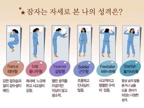 ▲ 잠자는 자세로 파악하는 성격(출처: 온라인 커뮤니티) 