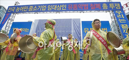 [포토]대형마트 협력 유통업체, '유통법 철폐' 촉구 집회