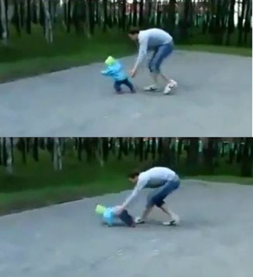 '아빠의 순발력'영상 화제… 아기가 위험한 순간 재빠르게