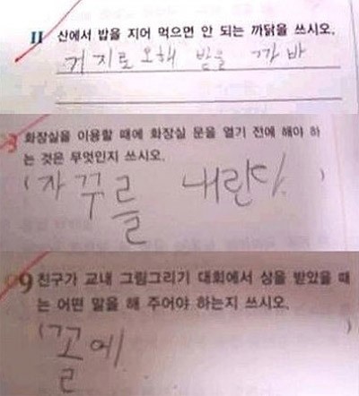 터프한 초등생의 답 2탄…상상초월 '엽기 답변' 