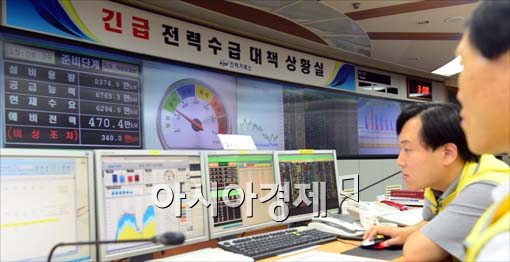 [포토]전력 수급 경보 '준비' 단계, 상황 지켜보는 전력거래소 직원들