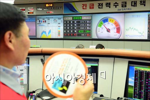 [포토]전력거래소 상황실장, '덥다 더워'