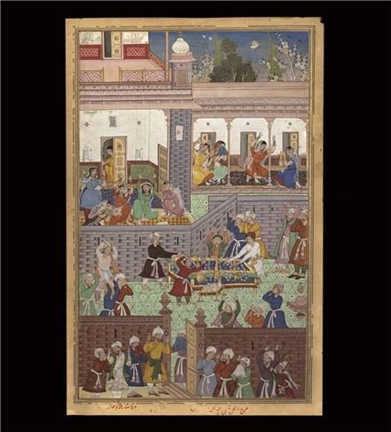 칭기즈 나마 삽화, 인도북부, 1600년, 종이에 채색, 잉크, 금