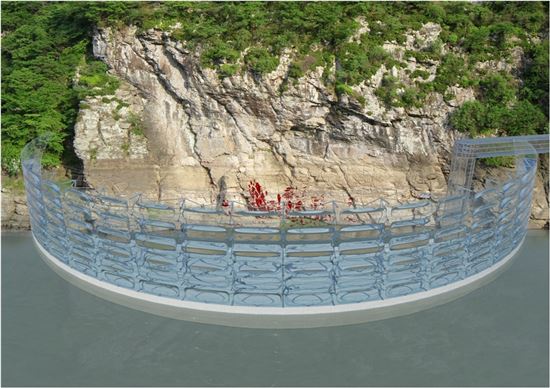 만수위 시 '카이네틱 댐'과 '반구대 암각화' 예상모습. 


