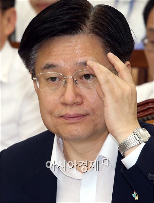 [포토]안경 고쳐 쓰는 김덕중 국세청장