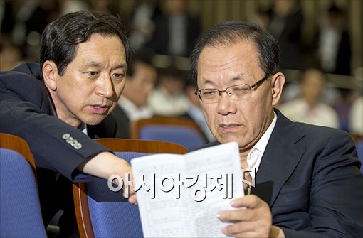 [포토]처리 예상 법안 확인하는 황우여 대표